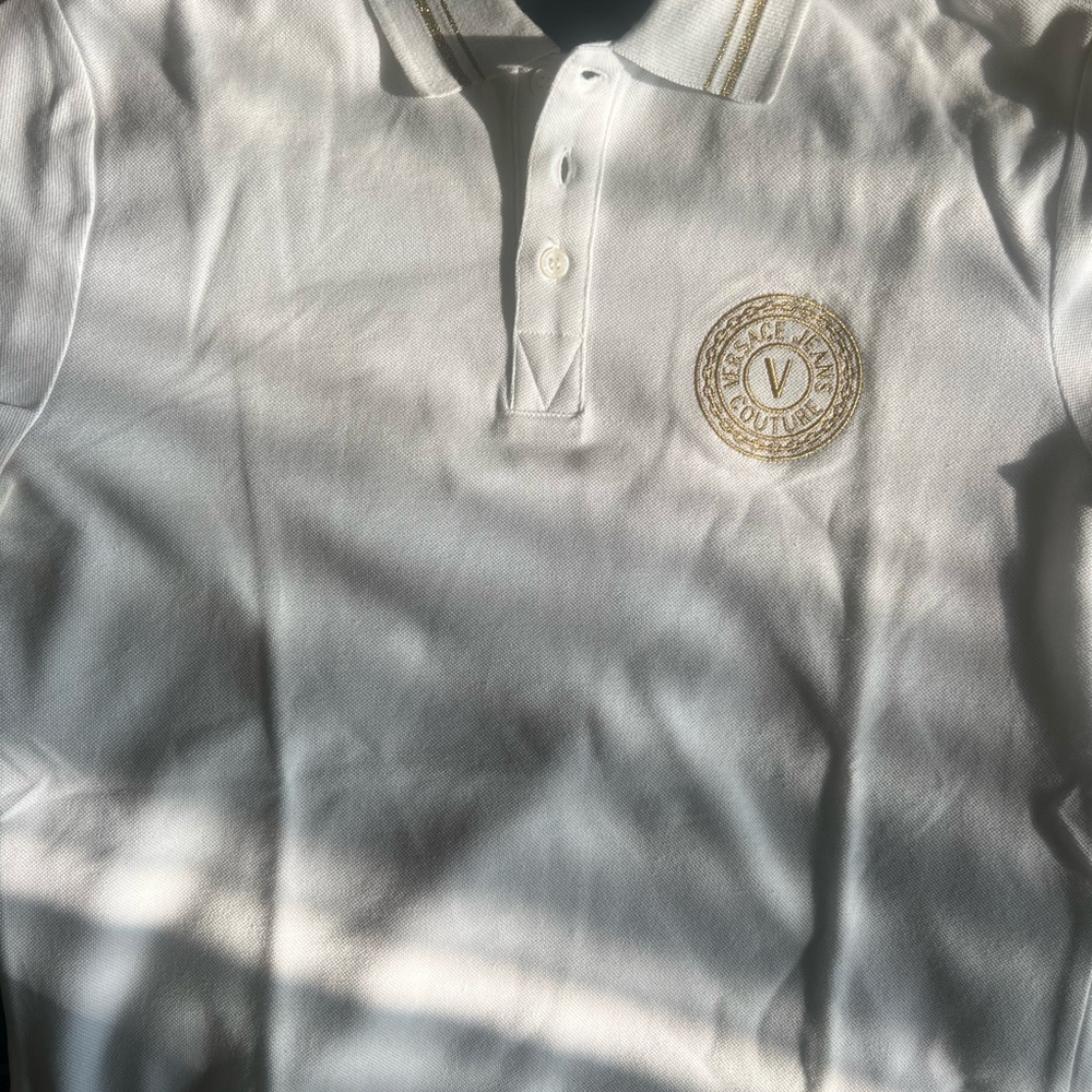 Versace White Polo Shirt with Embroidered Emblem